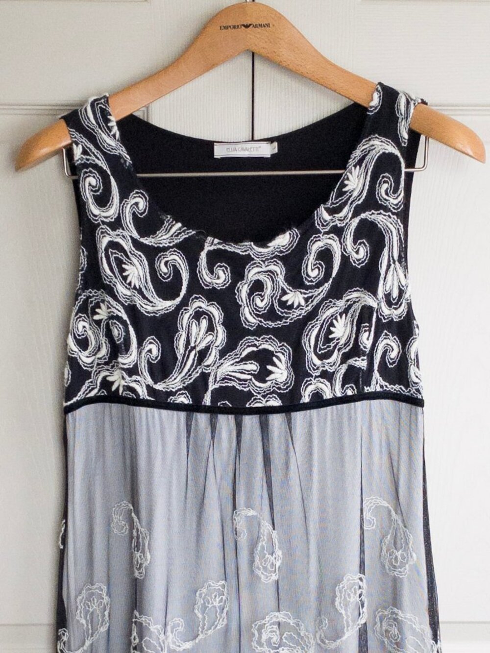 Elisa Cavaletti Italy Embroidered Mesh Layered Midi Dress Black White Size Large - Picture 3 of 9